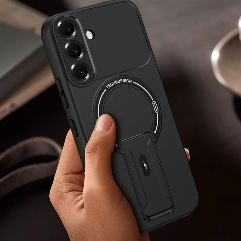 For Samsung Galaxy A37 5G Case Skin Touch Kickstand PC + TPU Phone Cover Support Magnetic Car Mount - Black