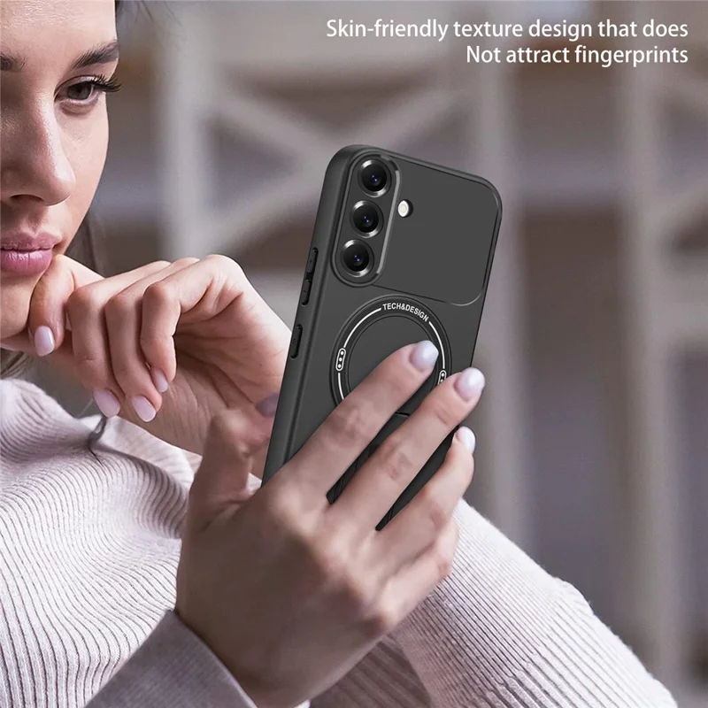 For Samsung Galaxy A37 5G Case Skin Touch Kickstand PC + TPU Phone Cover Support Magnetic Car Mount - Black
