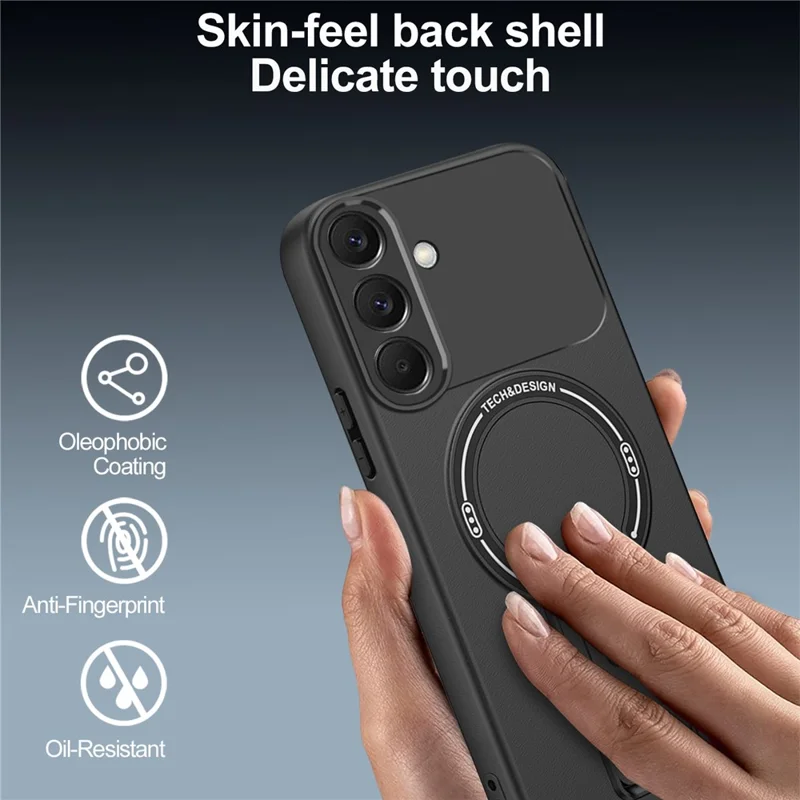 For Samsung Galaxy A57 5G Case Skin Touch Kickstand PC + TPU Phone Cover Support Magnetic Car Mount - Black