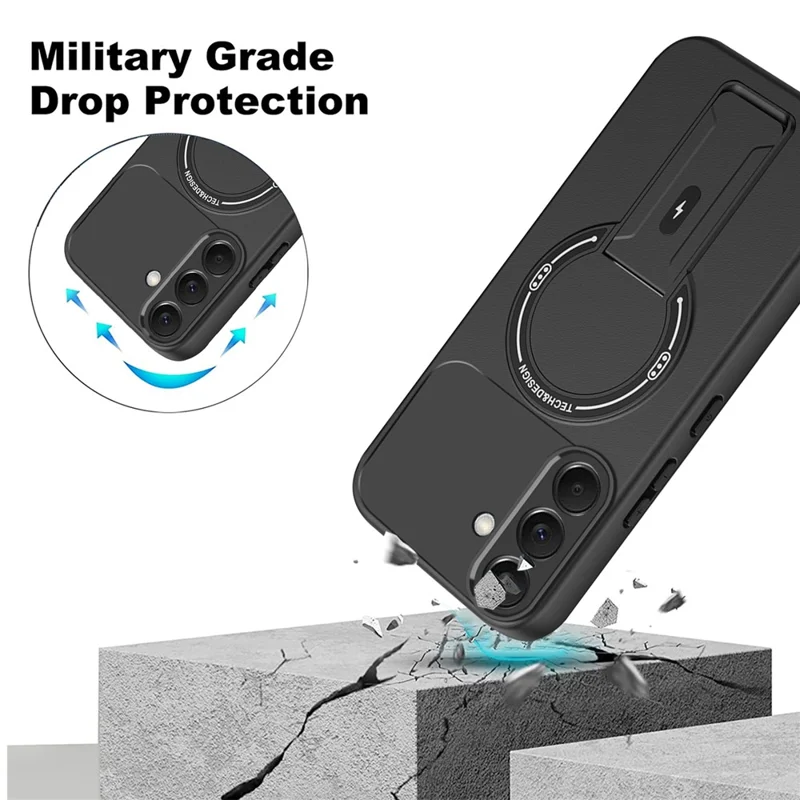 For Samsung Galaxy A57 5G Case Skin Touch Kickstand PC + TPU Phone Cover Support Magnetic Car Mount - Black