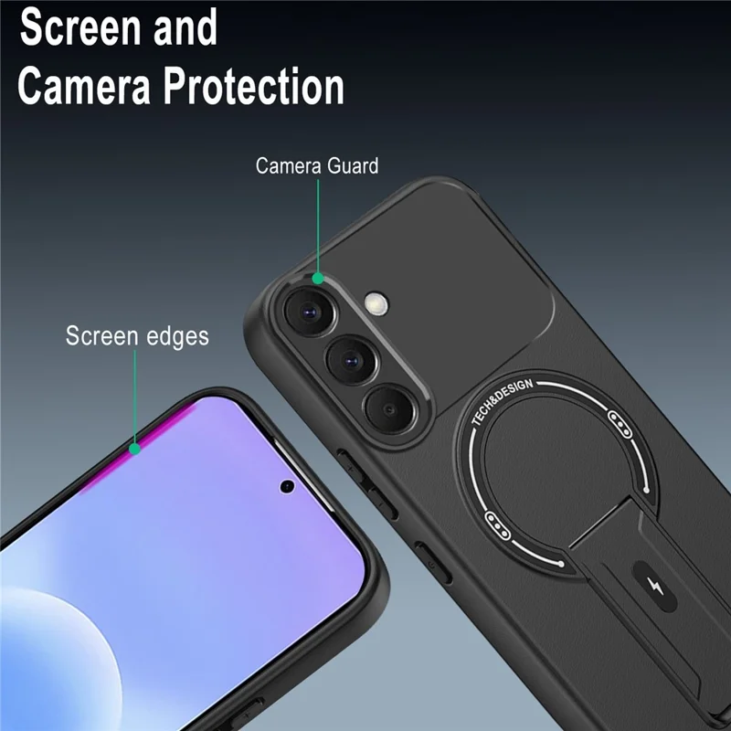 For Samsung Galaxy A57 5G Case Skin Touch Kickstand PC + TPU Phone Cover Support Magnetic Car Mount - Black