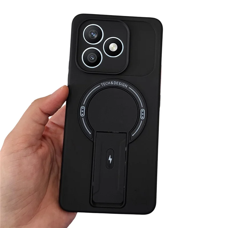 For Honor X8d 4G Case Skin Touch Kickstand PC + TPU Phone Cover Support Magnetic Car Mount - Black