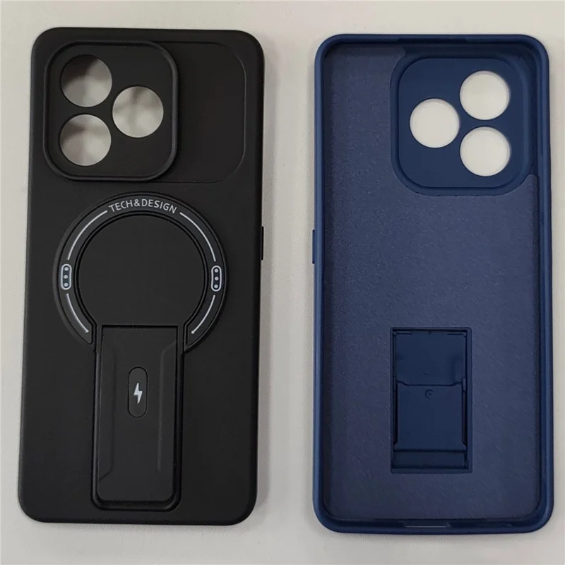 For Honor X8d 4G Case Skin Touch Kickstand PC + TPU Phone Cover Support Magnetic Car Mount - Black