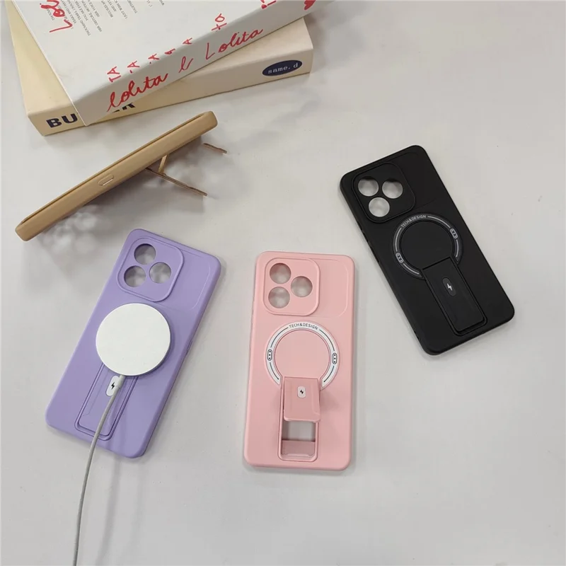 For Honor X8d 4G Case Skin Touch Kickstand PC + TPU Phone Cover Support Magnetic Car Mount - Black