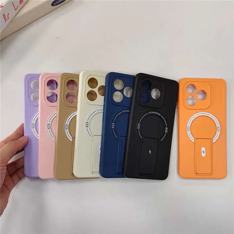 For Honor X8d 4G Case Skin Touch Kickstand PC + TPU Phone Cover Support Magnetic Car Mount - Black