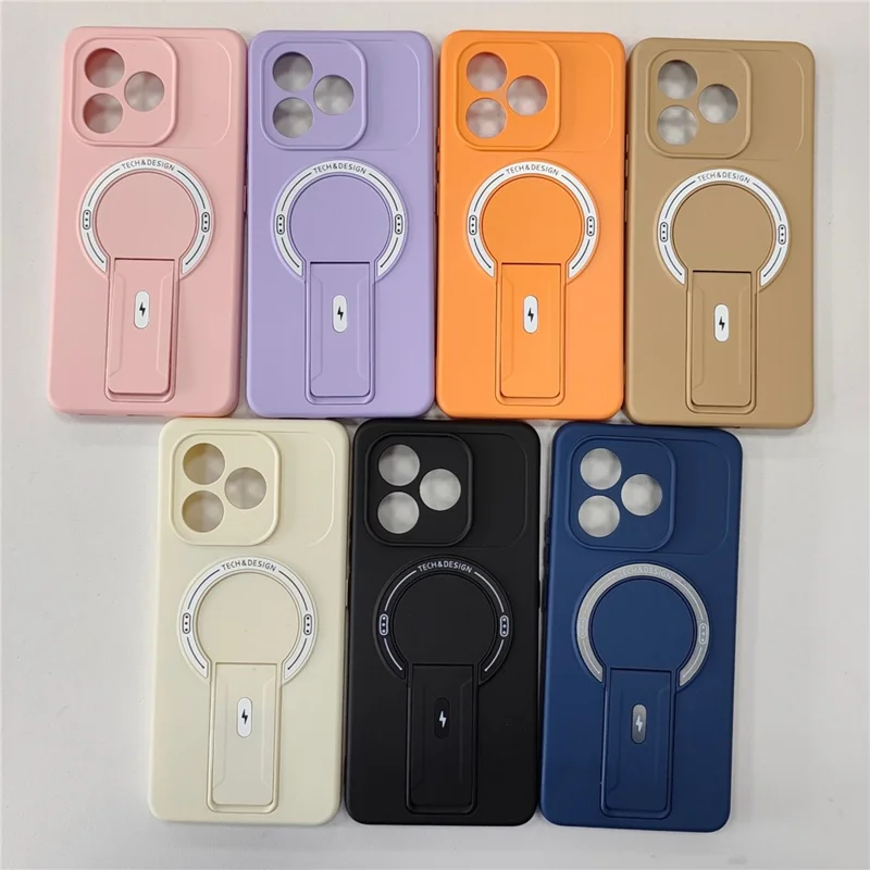 For Honor X8d 4G Case Skin Touch Kickstand PC + TPU Phone Cover Support Magnetic Car Mount - Black