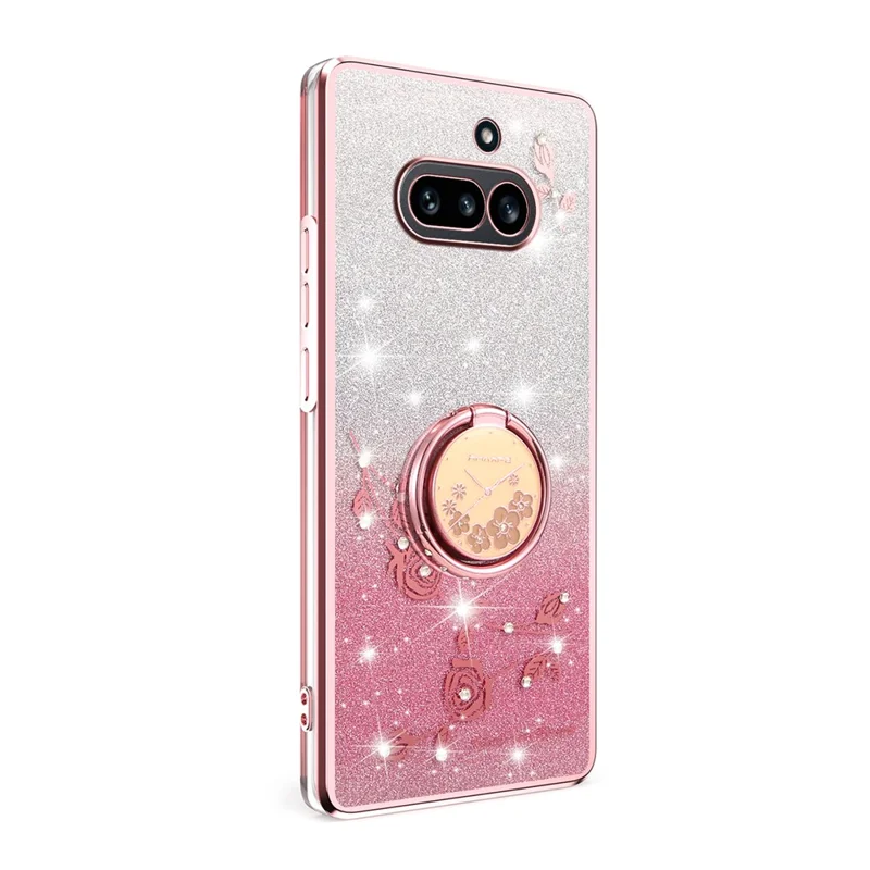 KADEM For Nothing Phone (4a) Phone Case Ring Kickstand TPU Flowers Phone Cover Gradient Glitter - Pink