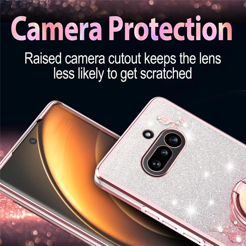 KADEM For Nothing Phone (4a) Phone Case Ring Kickstand TPU Flowers Phone Cover Gradient Glitter - Pink