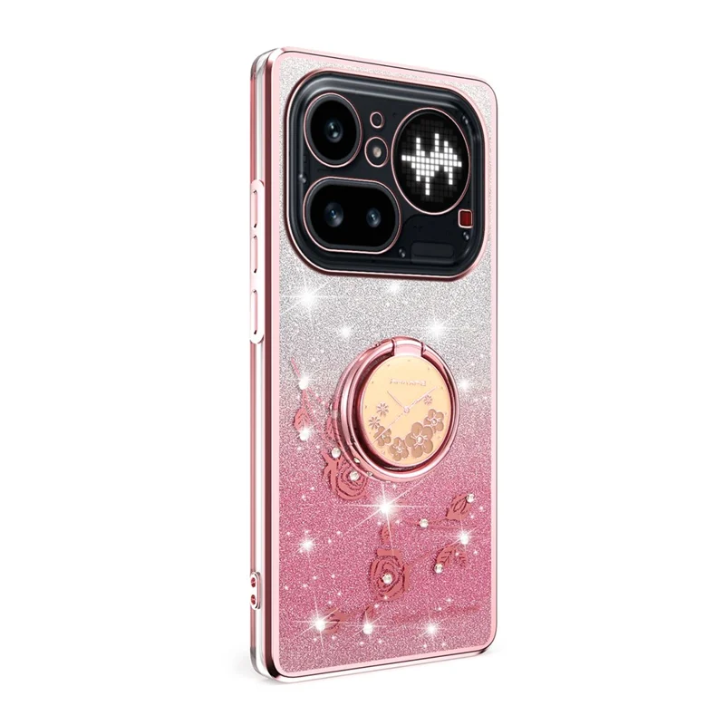 KADEM For Nothing Phone (4a) Pro Phone Case Ring Kickstand TPU Flowers Phone Cover Gradient Glitter - Pink