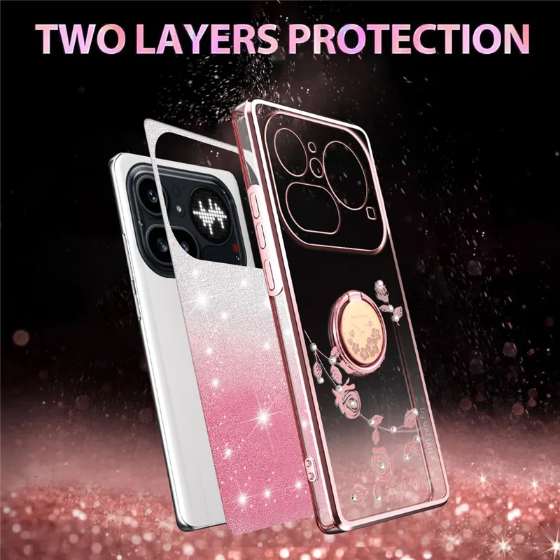 KADEM For Nothing Phone (4a) Pro Phone Case Ring Kickstand TPU Flowers Phone Cover Gradient Glitter - Pink