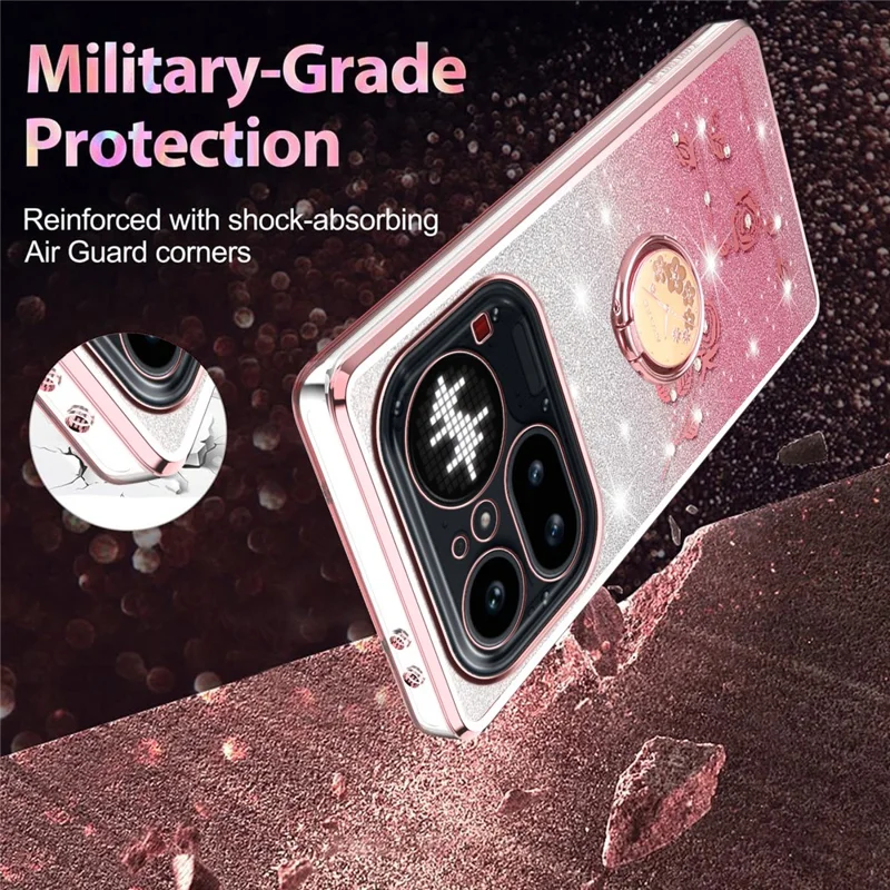 KADEM For Nothing Phone (4a) Pro Phone Case Ring Kickstand TPU Flowers Phone Cover Gradient Glitter - Pink