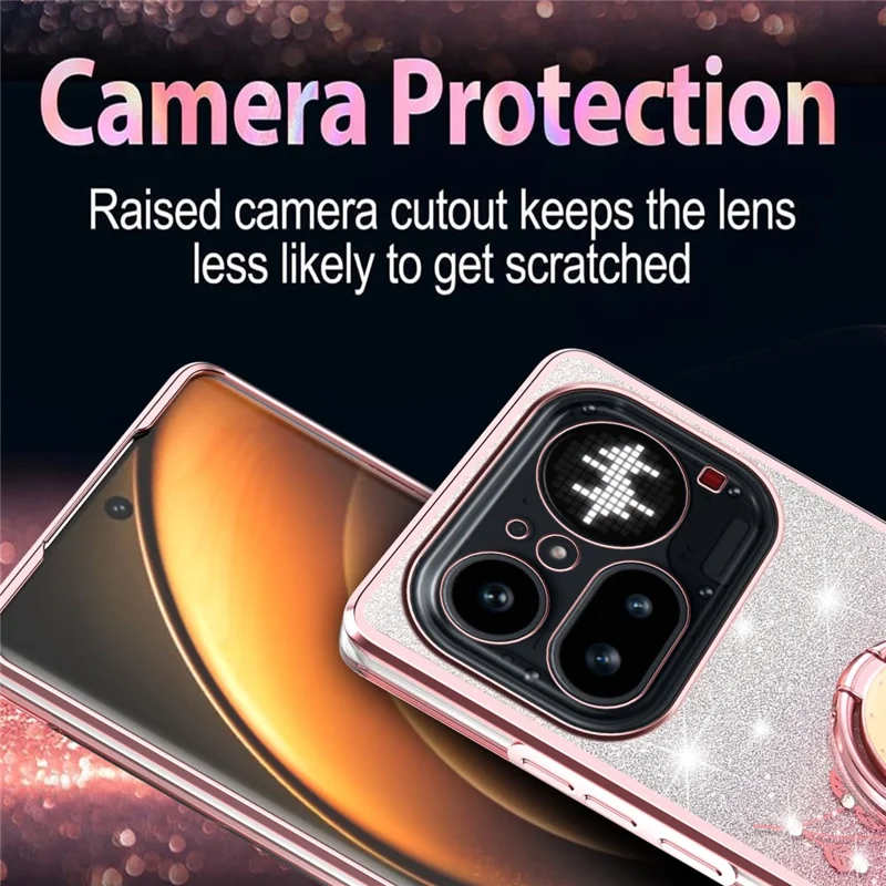 KADEM For Nothing Phone (4a) Pro Phone Case Ring Kickstand TPU Flowers Phone Cover Gradient Glitter - Pink