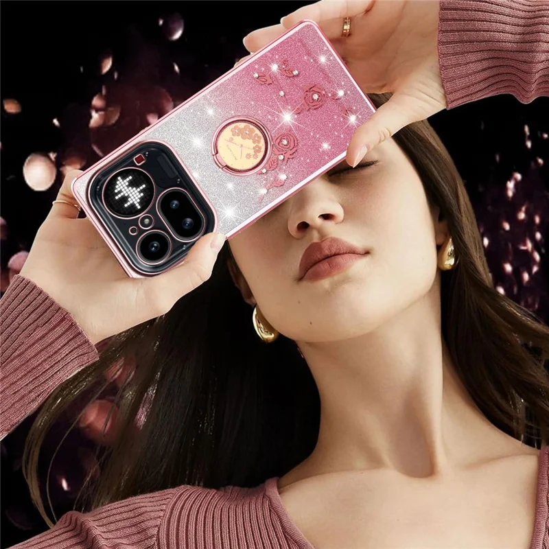 KADEM For Nothing Phone (4a) Pro Phone Case Ring Kickstand TPU Flowers Phone Cover Gradient Glitter - Pink