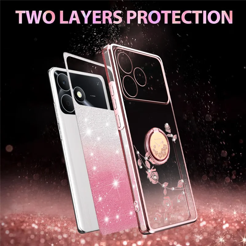 KADEM For Realme Note 80 4G Phone Case Ring Kickstand TPU Flowers Phone Cover Gradient Glitter - Pink