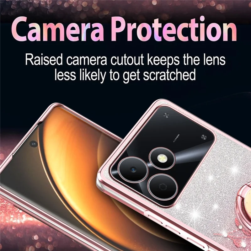 KADEM For Realme Note 80 4G Phone Case Ring Kickstand TPU Flowers Phone Cover Gradient Glitter - Pink