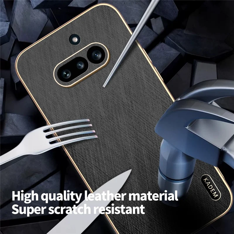 KADEM For Nothing Phone (4a) Phone Case Electroplating Silk Texture PU + TPU Phone Back Cover - Black