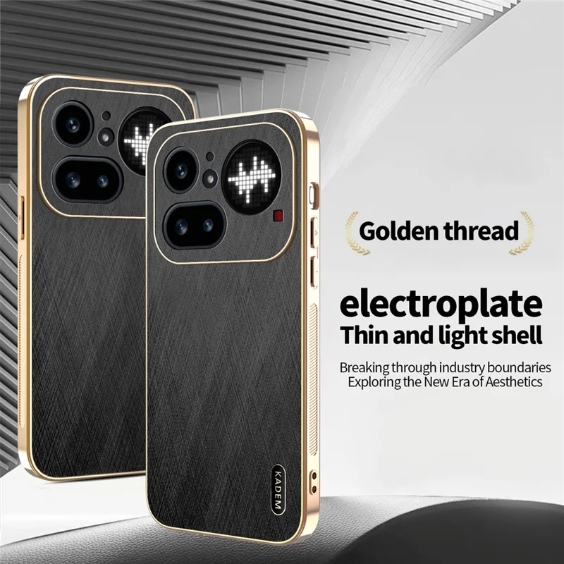 KADEM For Nothing Phone (4a) Pro Phone Case Electroplating Silk Texture PU + TPU Phone Back Cover - Black