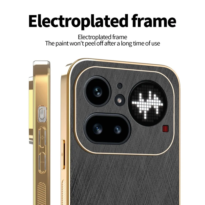 KADEM For Nothing Phone (4a) Pro Phone Case Electroplating Silk Texture PU + TPU Phone Back Cover - Black