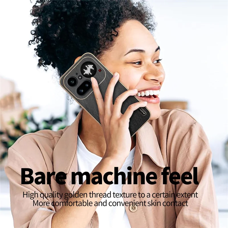 KADEM For Nothing Phone (4a) Pro Phone Case Electroplating Silk Texture PU + TPU Phone Back Cover - Black