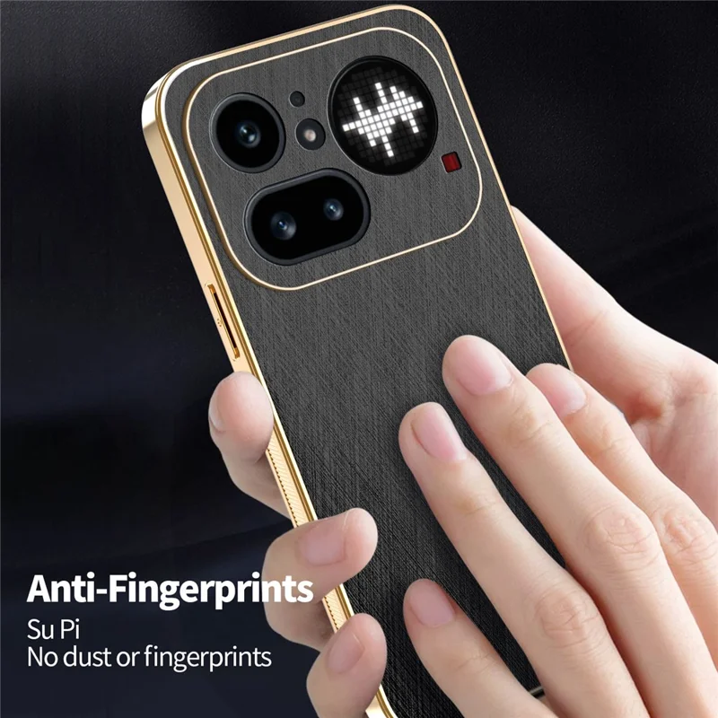 KADEM For Nothing Phone (4a) Pro Phone Case Electroplating Silk Texture PU + TPU Phone Back Cover - Black