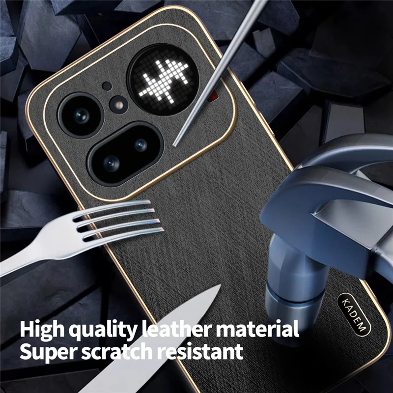 KADEM For Nothing Phone (4a) Pro Phone Case Electroplating Silk Texture PU + TPU Phone Back Cover - Black