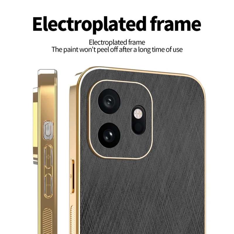 KADEM For OnePlus 15T 5G Phone Case Electroplating Silk Texture PU + TPU Phone Back Cover - Black