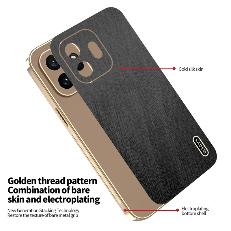 KADEM For OnePlus 15T 5G Phone Case Electroplating Silk Texture PU + TPU Phone Back Cover - Black