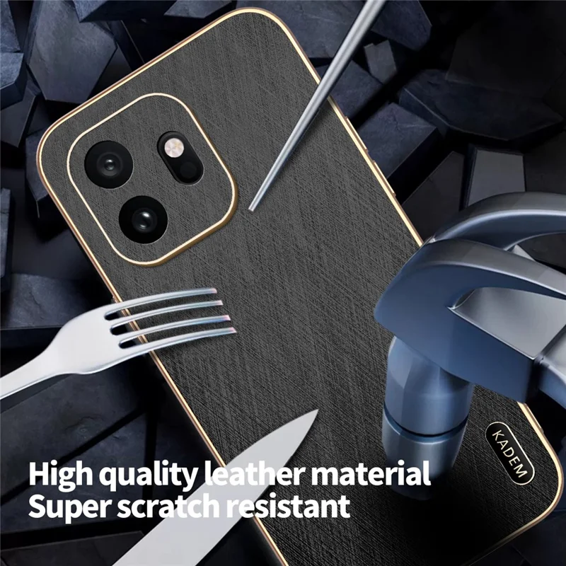 KADEM For OnePlus 15T 5G Phone Case Electroplating Silk Texture PU + TPU Phone Back Cover - Black