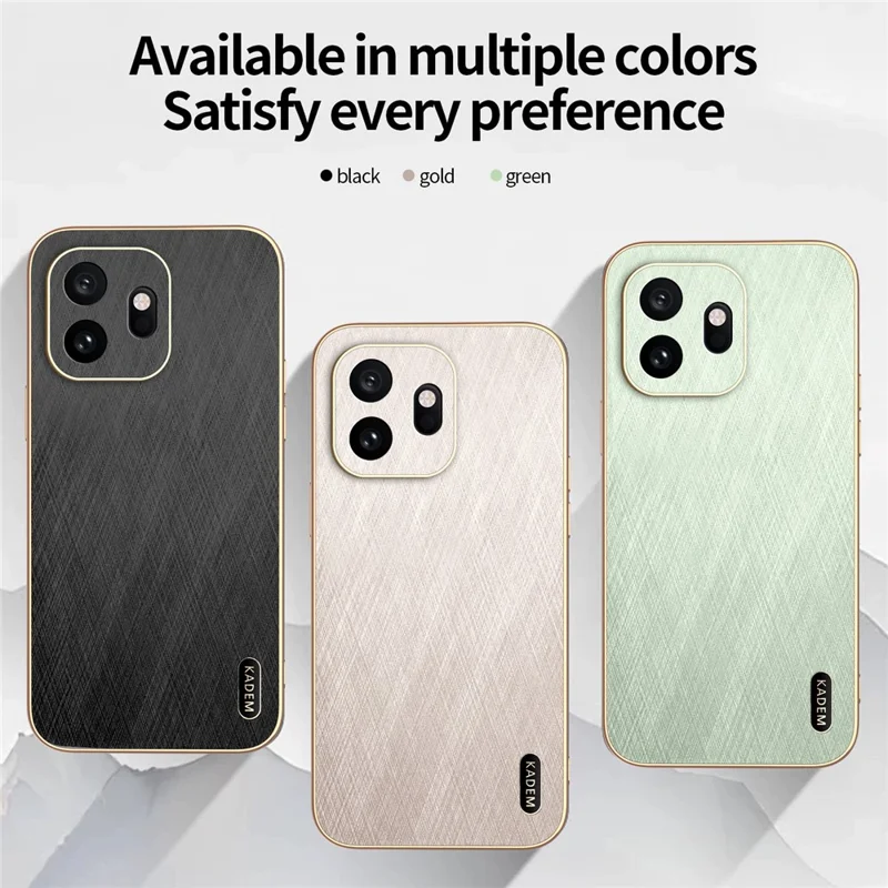 KADEM For OnePlus 15T 5G Phone Case Electroplating Silk Texture PU + TPU Phone Back Cover - Black