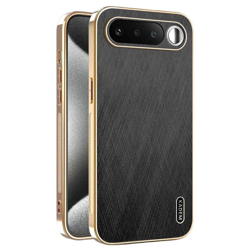 KADEM For Realme 16 5G Phone Case Electroplating Silk Texture PU + TPU Phone Back Cover - Black