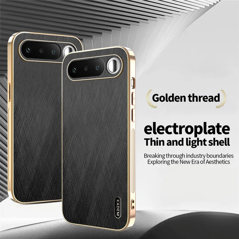 KADEM For Realme 16 5G Phone Case Electroplating Silk Texture PU + TPU Phone Back Cover - Black