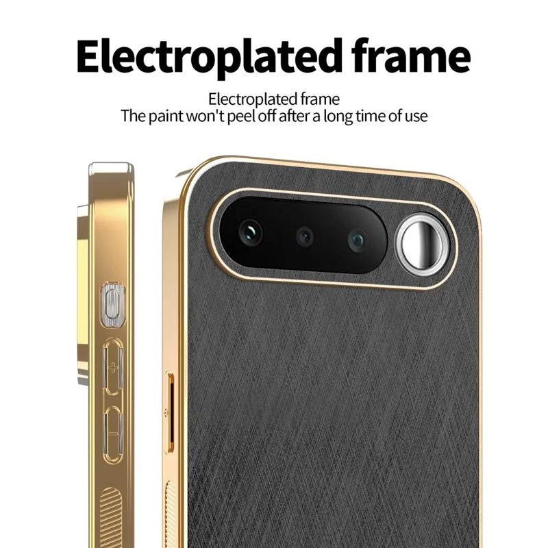 KADEM For Realme 16 5G Phone Case Electroplating Silk Texture PU + TPU Phone Back Cover - Black