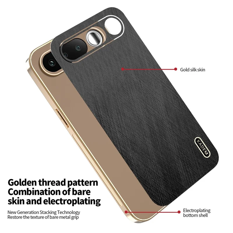 KADEM For Realme 16 5G Phone Case Electroplating Silk Texture PU + TPU Phone Back Cover - Black