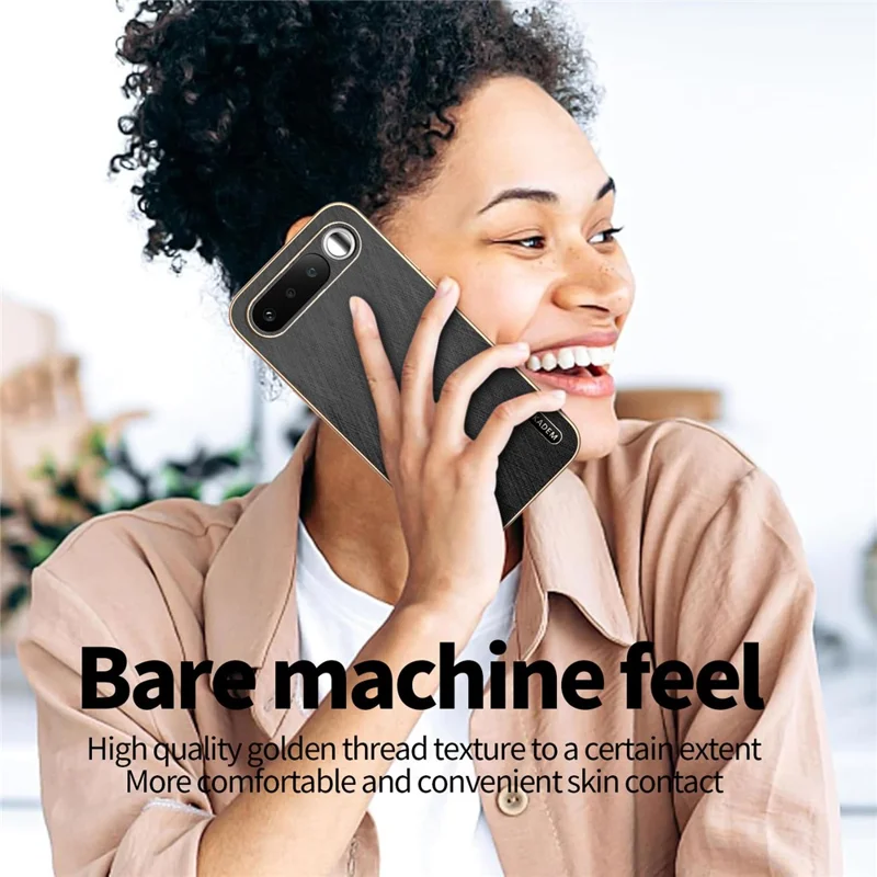 KADEM For Realme 16 5G Phone Case Electroplating Silk Texture PU + TPU Phone Back Cover - Black