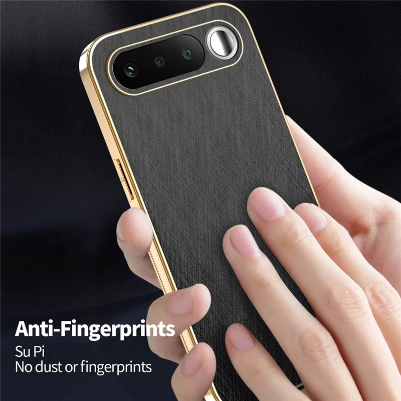 KADEM For Realme 16 5G Phone Case Electroplating Silk Texture PU + TPU Phone Back Cover - Black