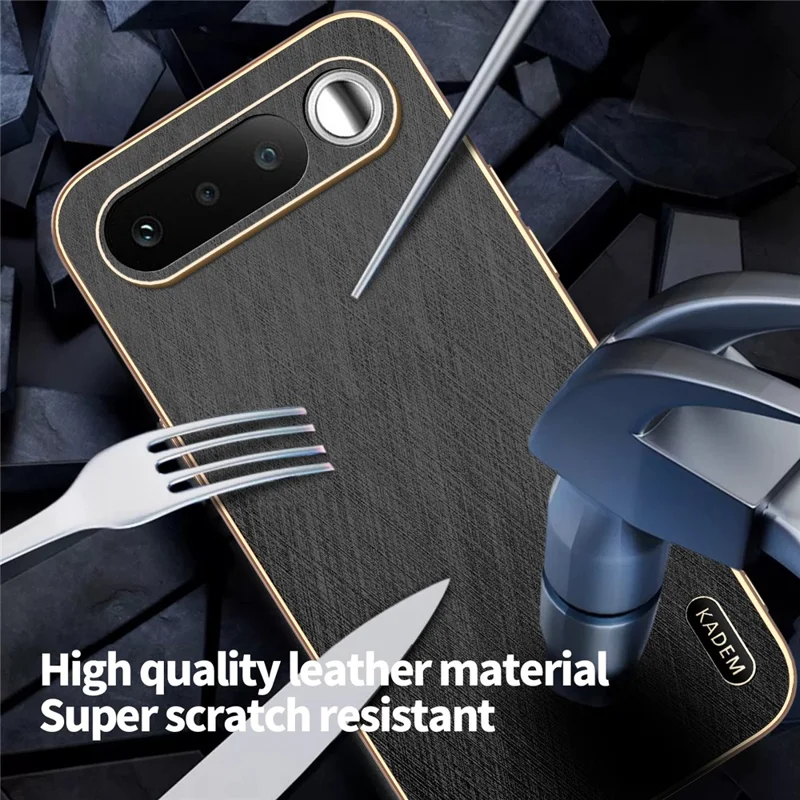 KADEM For Realme 16 5G Phone Case Electroplating Silk Texture PU + TPU Phone Back Cover - Black