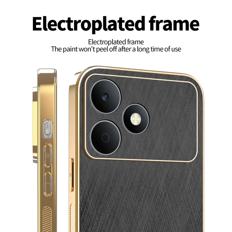 KADEM For Realme Note 80 4G Phone Case Electroplating Silk Texture PU + TPU Phone Back Cover - Black