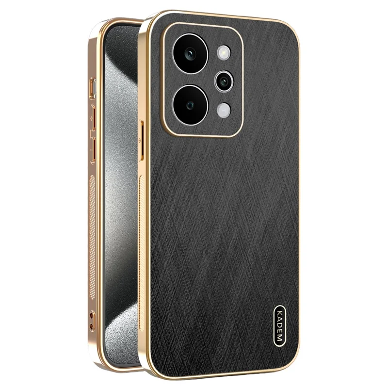 KADEM For Realme P4 Power 5G Phone Case Electroplating Silk Texture PU + TPU Phone Back Cover - Black