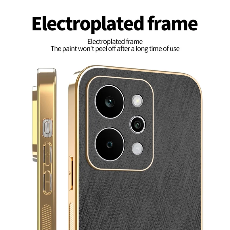 KADEM For Realme P4 Power 5G Phone Case Electroplating Silk Texture PU + TPU Phone Back Cover - Black