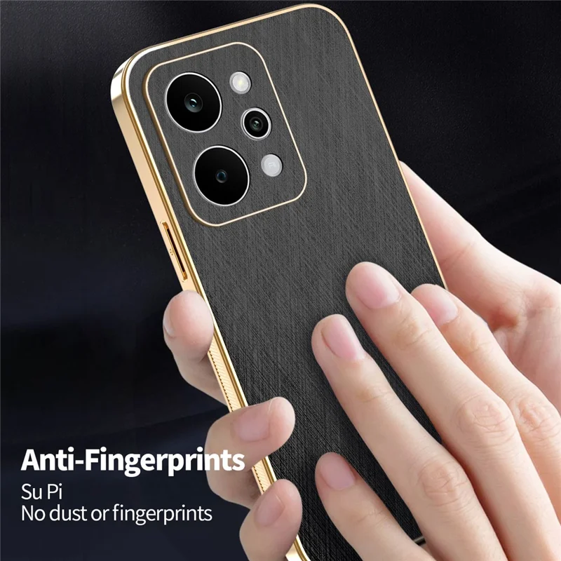 KADEM For Realme P4 Power 5G Phone Case Electroplating Silk Texture PU + TPU Phone Back Cover - Black