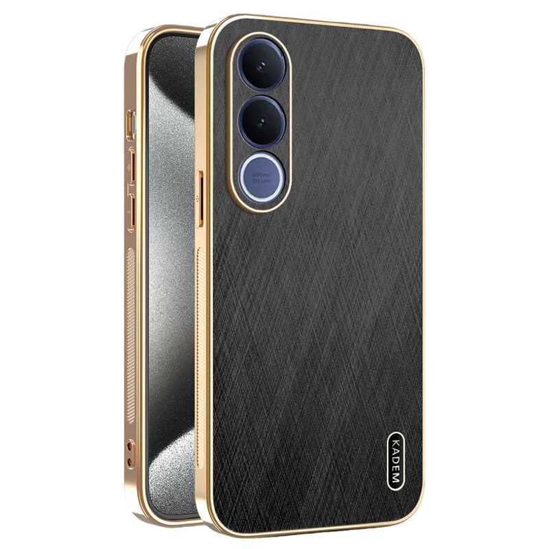 KADEM For vivo V70 FE 5G Phone Case Electroplating Silk Texture PU + TPU Phone Back Cover - Black