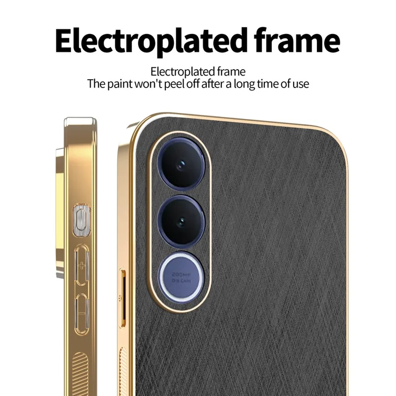 KADEM For vivo V70 FE 5G Phone Case Electroplating Silk Texture PU + TPU Phone Back Cover - Black