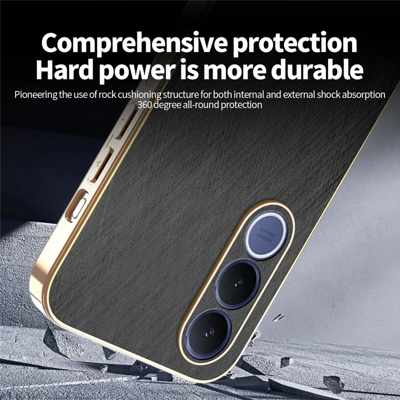 KADEM For vivo V70 FE 5G Phone Case Electroplating Silk Texture PU + TPU Phone Back Cover - Black
