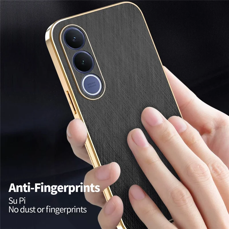 KADEM For vivo V70 FE 5G Phone Case Electroplating Silk Texture PU + TPU Phone Back Cover - Black