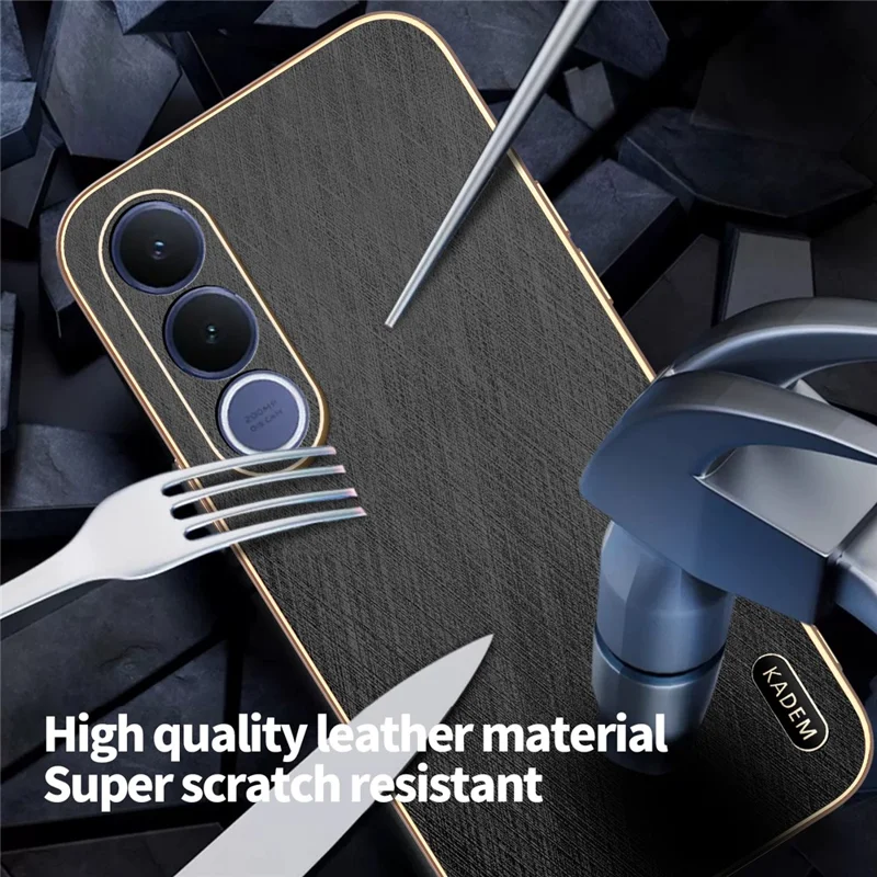 KADEM For vivo V70 FE 5G Phone Case Electroplating Silk Texture PU + TPU Phone Back Cover - Black