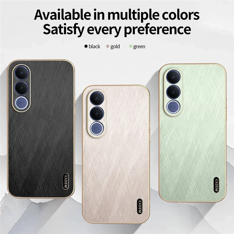 KADEM For vivo V70 FE 5G Phone Case Electroplating Silk Texture PU + TPU Phone Back Cover - Black
