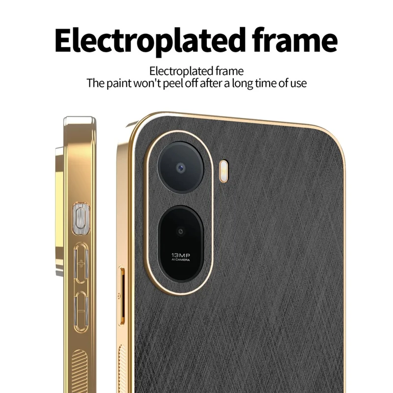 KADEM For Xiaomi Redmi A7 Pro 4G Phone Case Electroplating Silk Texture PU + TPU Phone Back Cover - Black