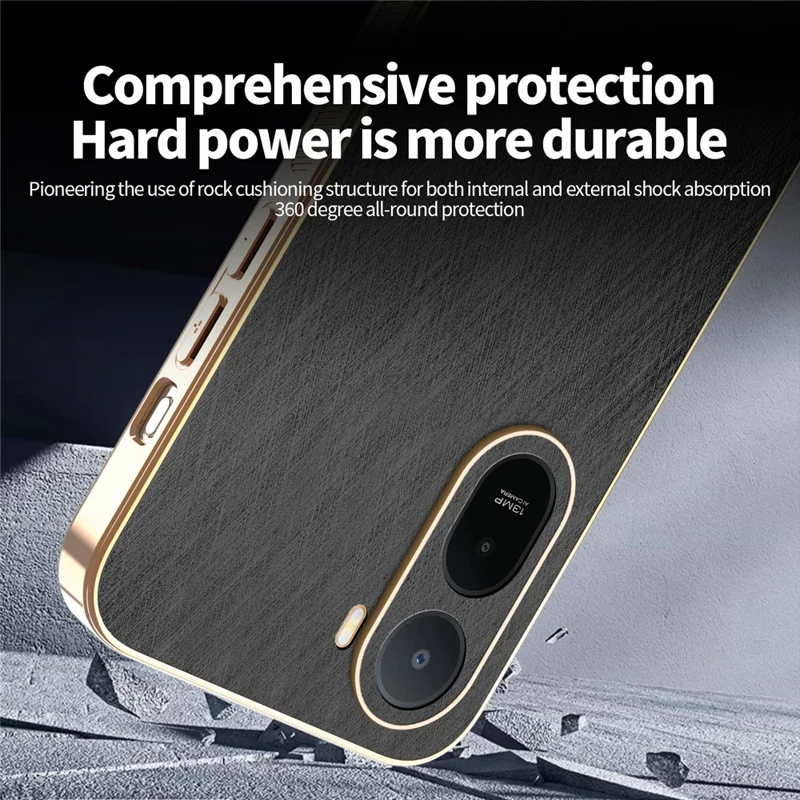KADEM For Xiaomi Redmi A7 Pro 4G Phone Case Electroplating Silk Texture PU + TPU Phone Back Cover - Black