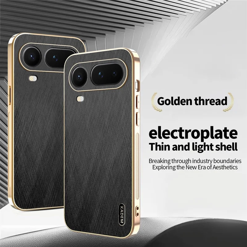 KADEM For Honor Magic8 Pro Air 5G Phone Case Electroplating Silk Texture PU + TPU Phone Back Cover - Black