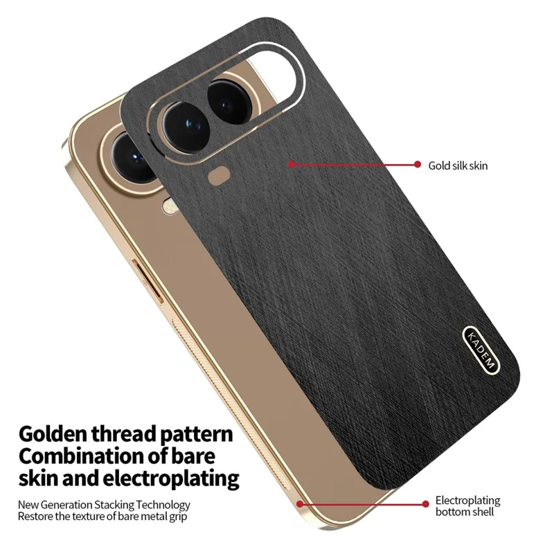 KADEM For Honor Magic8 Pro Air 5G Phone Case Electroplating Silk Texture PU + TPU Phone Back Cover - Black